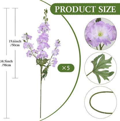 Light Pink Delphinium Artificial Flowers 5 PCS, 38.5" Tall Flowers for Floor Vase Pink Silk Flowers Realistic Artificial Snapdragon for Wedding Home Party Centerpiece for Table