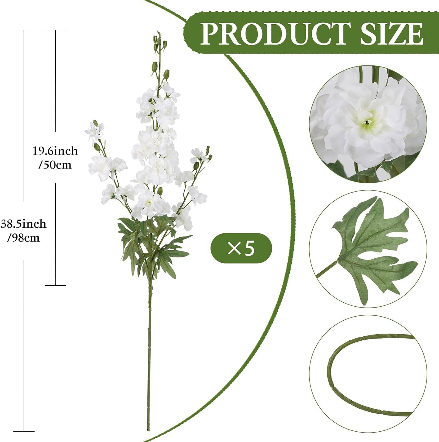 Light Pink Delphinium Artificial Flowers 5 PCS, 38.5" Tall Flowers for Floor Vase Pink Silk Flowers Realistic Artificial Snapdragon for Wedding Home Party Centerpiece for Table