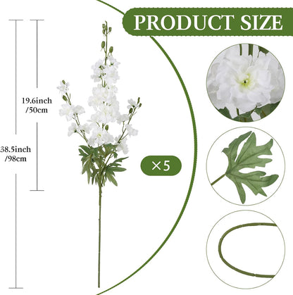 Light Pink Delphinium Artificial Flowers 5 PCS, 38.5" Tall Flowers for Floor Vase Pink Silk Flowers Realistic Artificial Snapdragon for Wedding Home Party Centerpiece for Table