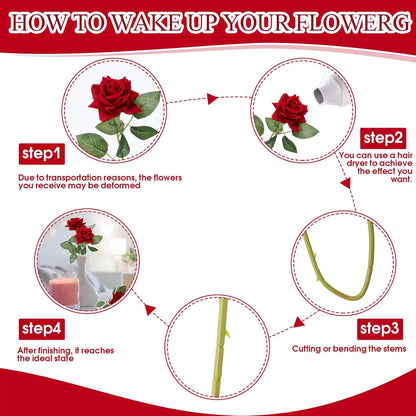 Velvet Artificial Flowers Rose, Single Rose Real to Touch Fake Silk 3.15” Flower Head with Long Stem for Women Wedding Mother Valentine Gift Home Decor Anniversary(Red)