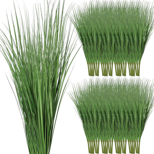 12 Pcs 33 Inch Faux Grasses for Outdoor Planters, UV Resistant Fake Tall Grass, Artificial Grass Plants for Outdoor Decor, Artificial Greenery Stems Weed for Room Home Summer Vase Decor (Green)