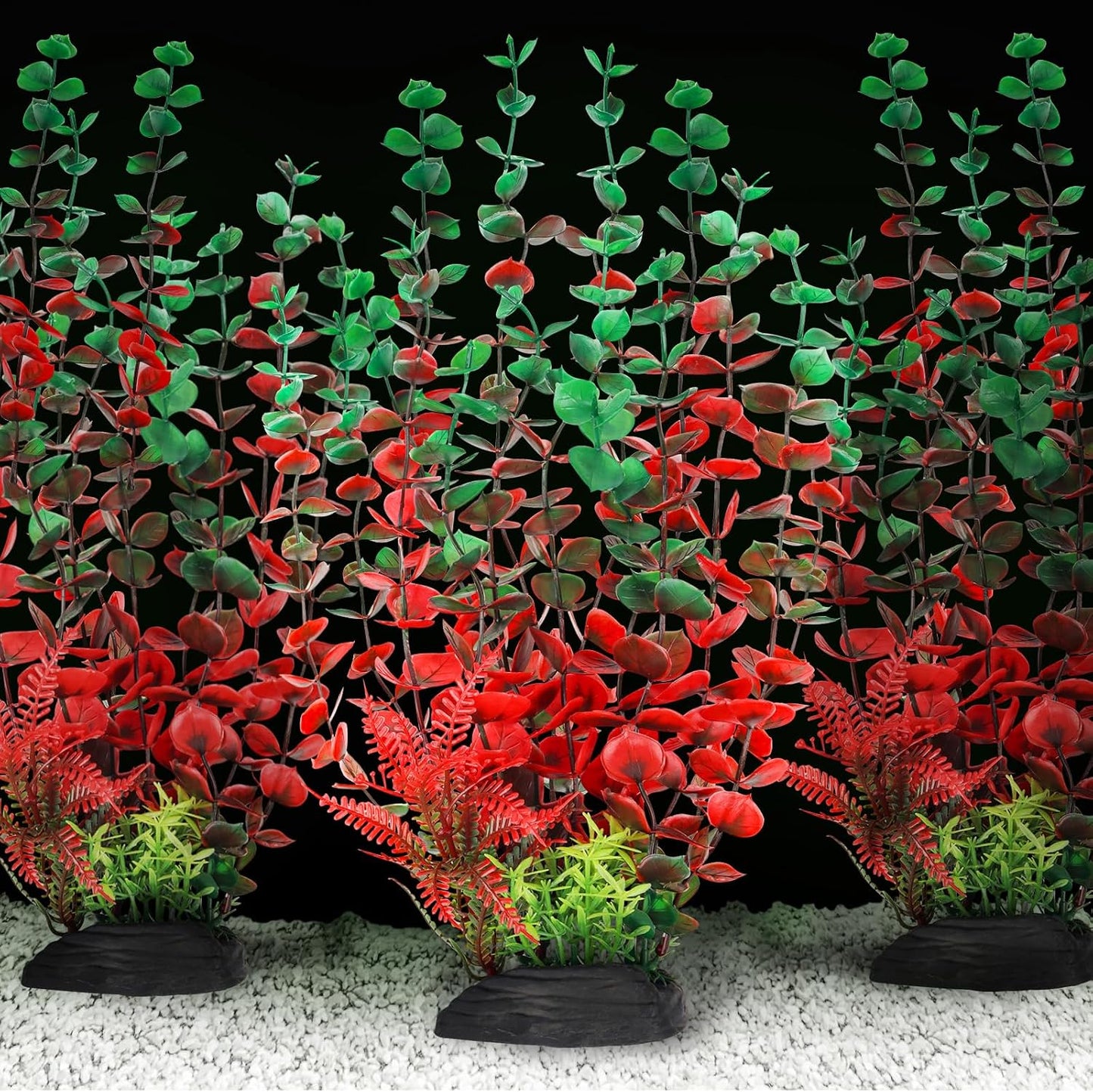 Aquarium Large Plants Decoration, Aquarium Decorations Artificial Plastic Plants, Dark Red Fish Tank Accessories 3pcs