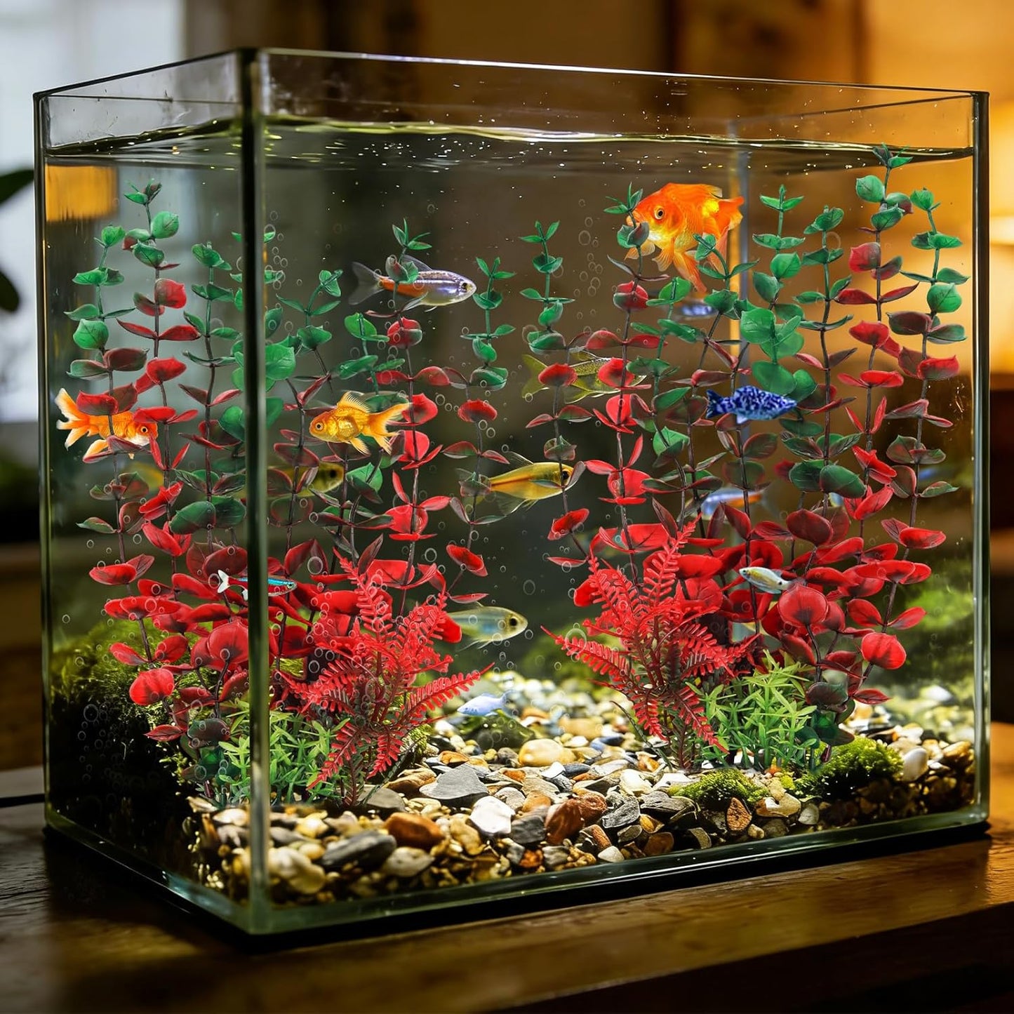 Aquarium Large Plants Decoration, Aquarium Decorations Artificial Plastic Plants, Dark Red Fish Tank Accessories 3pcs