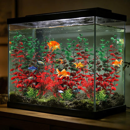 Aquarium Large Plants Decoration, Aquarium Decorations Artificial Plastic Plants, Dark Red Fish Tank Accessories 3pcs