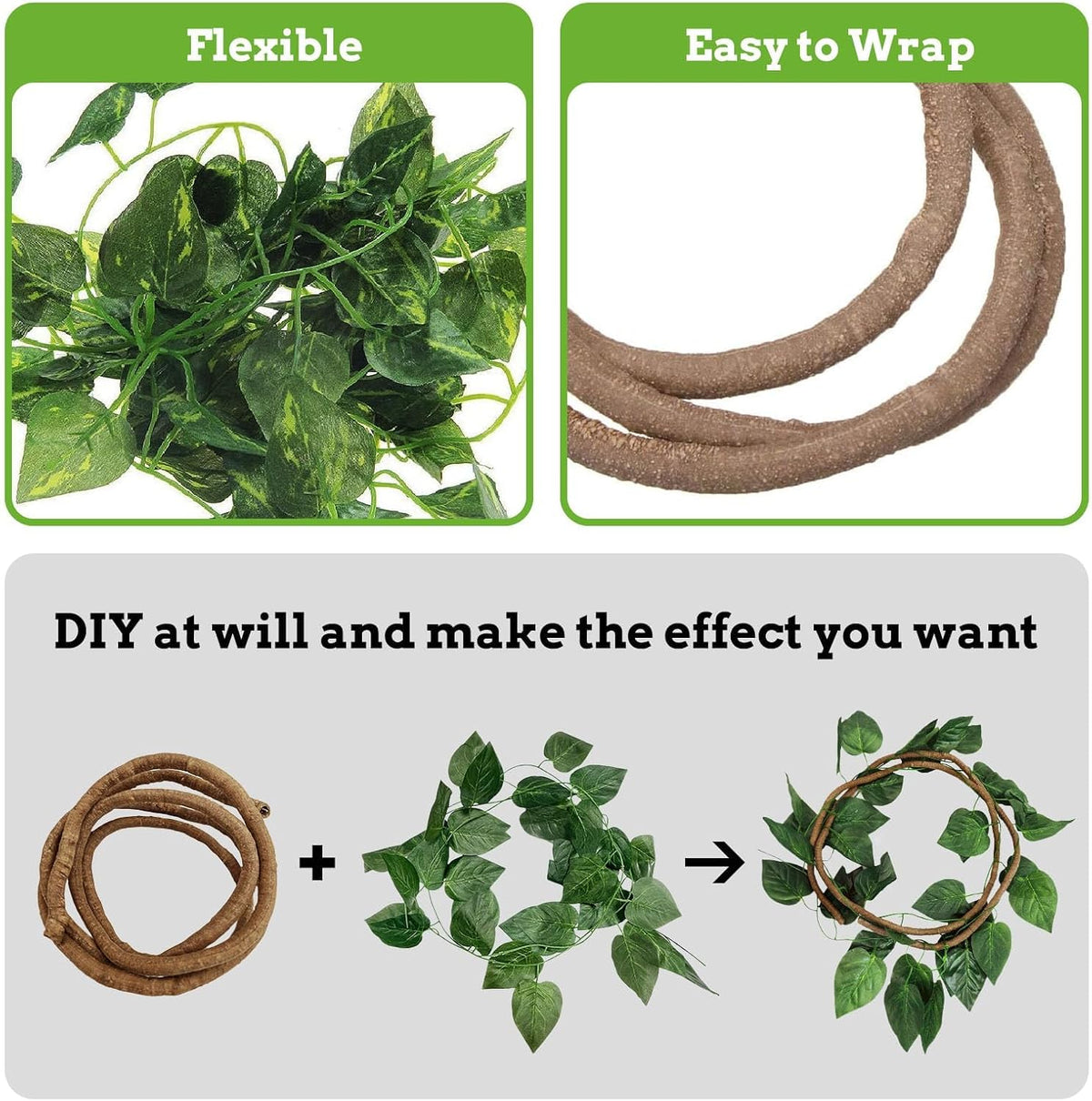 Reptile Plants Sets, Bearded Dragon Hammock, Terrarium Hanging Plant Vines Artificial Leaves, Reptile Habitat Climbing Decorations for Chameleons, Lizards, Geckos, Snakes