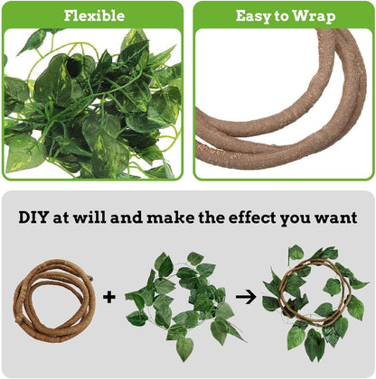 Reptile Plants Sets, Bearded Dragon Hammock, Terrarium Hanging Plant Vines Artificial Leaves, Reptile Habitat Climbing Decorations for Chameleons, Lizards, Geckos, Snakes