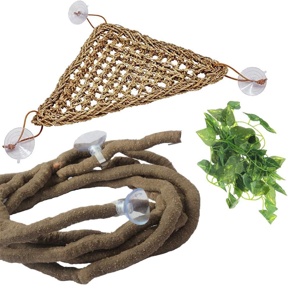 Reptile Plants Sets, Bearded Dragon Hammock, Terrarium Hanging Plant Vines Artificial Leaves, Reptile Habitat Climbing Decorations for Chameleons, Lizards, Geckos, Snakes