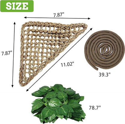 Reptile Plants Sets, Bearded Dragon Hammock, Terrarium Hanging Plant Vines Artificial Leaves, Reptile Habitat Climbing Decorations for Chameleons, Lizards, Geckos, Snakes