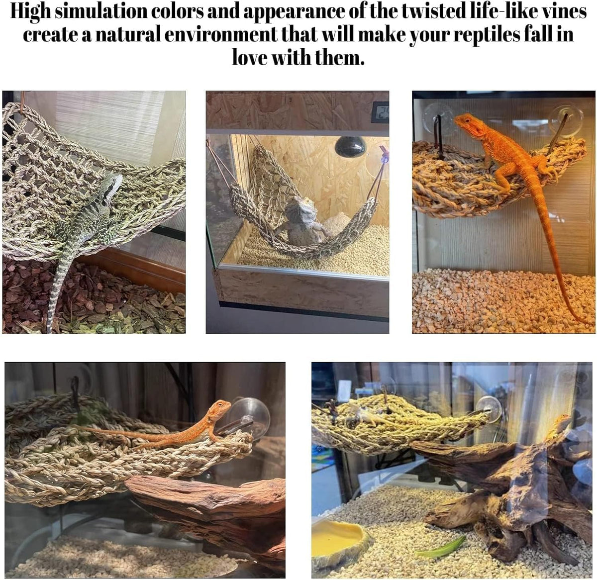 Reptile Plants Sets, Bearded Dragon Hammock, Terrarium Hanging Plant Vines Artificial Leaves, Reptile Habitat Climbing Decorations for Chameleons, Lizards, Geckos, Snakes