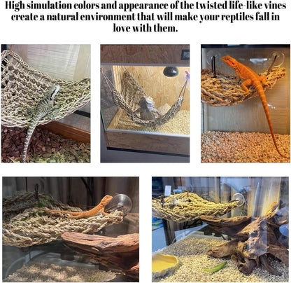 Reptile Plants Sets, Bearded Dragon Hammock, Terrarium Hanging Plant Vines Artificial Leaves, Reptile Habitat Climbing Decorations for Chameleons, Lizards, Geckos, Snakes