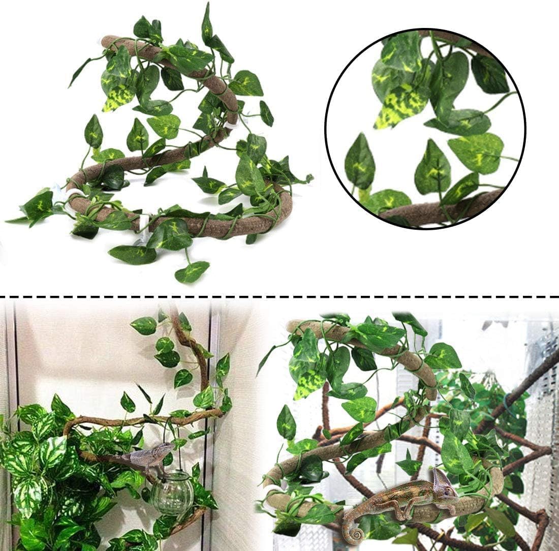 Reptile Plants Sets, Bearded Dragon Hammock, Terrarium Hanging Plant Vines Artificial Leaves, Reptile Habitat Climbing Decorations for Chameleons, Lizards, Geckos, Snakes