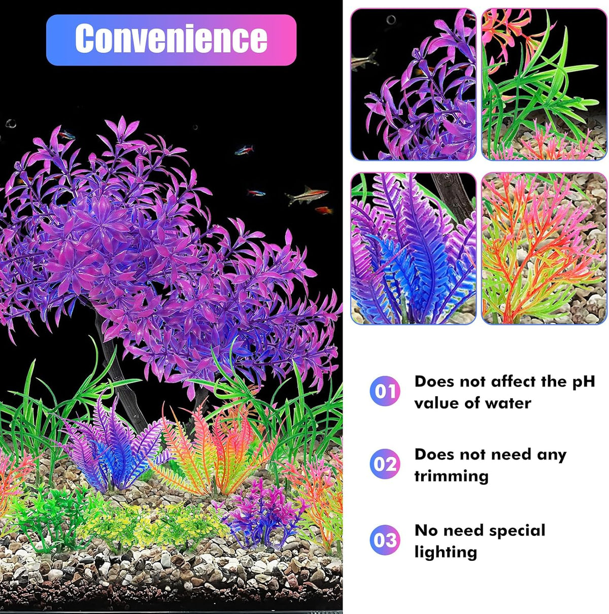 Artificial Aquarium Plants, Fish Tank Purple Tree Decoration Set, Plastic Accessories, 11pcs