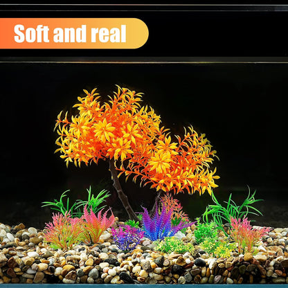Artificial Aquarium Plants, Fish Tank Purple Tree Decoration Set, Plastic Accessories, 11pcs