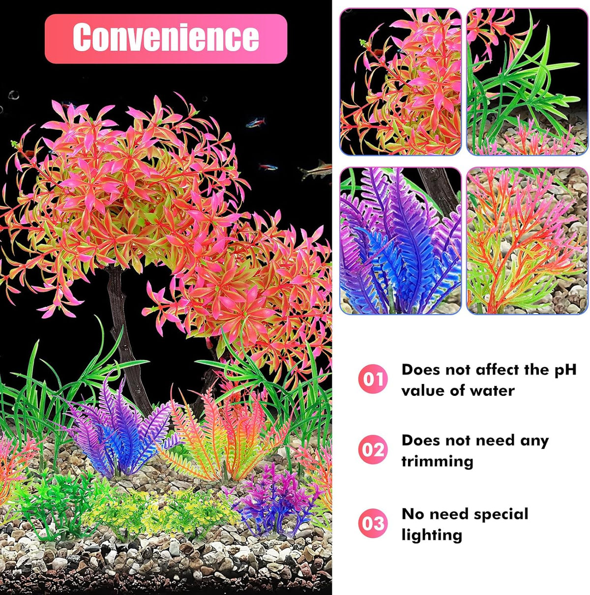 Artificial Aquarium Plants, Fish Tank Purple Tree Decoration Set, Plastic Accessories, 11pcs
