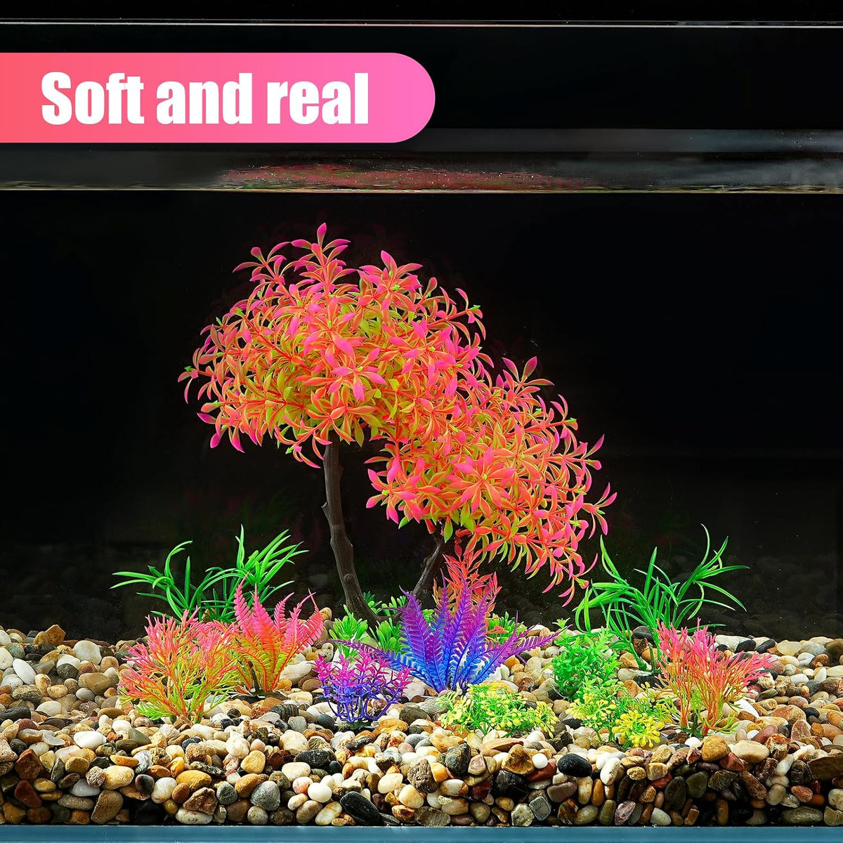 Artificial Aquarium Plants, Fish Tank Purple Tree Decoration Set, Plastic Accessories, 11pcs