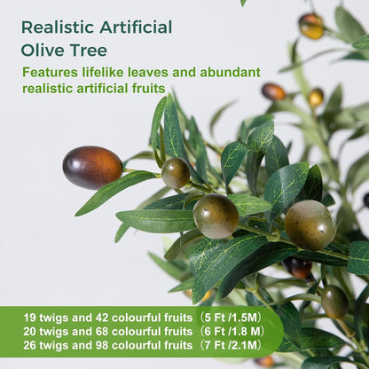 Olive Trees Artificial Indoor, 5FT Tall Faux Olive Tree with Moss and Planter, Artificial Plants Indoor with Realistic Silk Leaves and Lifelike Fruits, Fake Tree for Home Office Living Room Decor