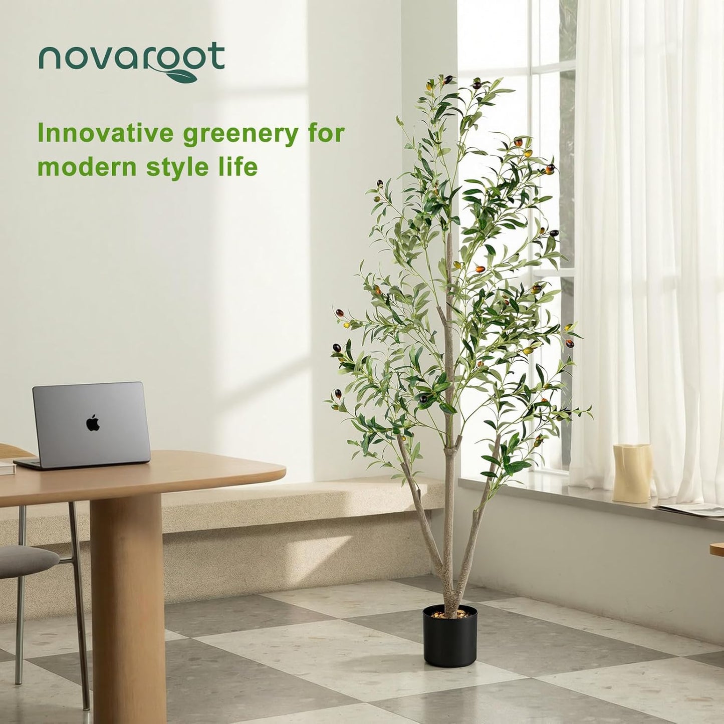 Olive Trees Artificial Indoor, 5FT Tall Faux Olive Tree with Moss and Planter, Artificial Plants Indoor with Realistic Silk Leaves and Lifelike Fruits, Fake Tree for Home Office Living Room Decor