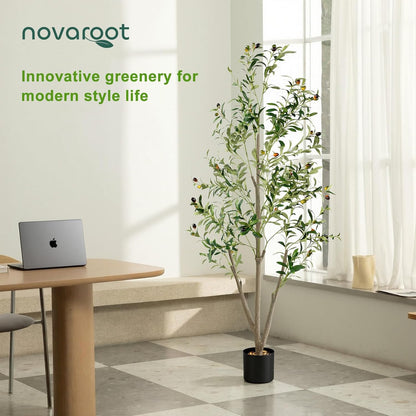 Olive Trees Artificial Indoor, 5FT Tall Faux Olive Tree with Moss and Planter, Artificial Plants Indoor with Realistic Silk Leaves and Lifelike Fruits, Fake Tree for Home Office Living Room Decor