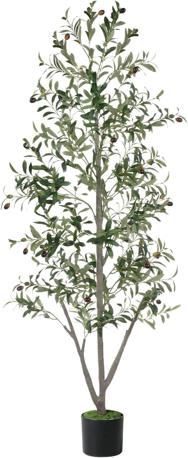 Olive Trees Artificial Indoor, 5FT Tall Faux Olive Tree with Moss and Planter, Artificial Plants Indoor with Realistic Silk Leaves and Lifelike Fruits, Fake Tree for Home Office Living Room Decor