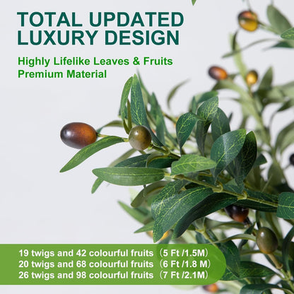 Olive Trees Artificial Indoor, 5FT Tall Faux Olive Tree with Moss and Planter, Artificial Plants Indoor with Realistic Silk Leaves and Lifelike Fruits, Fake Tree for Home Office Living Room Decor