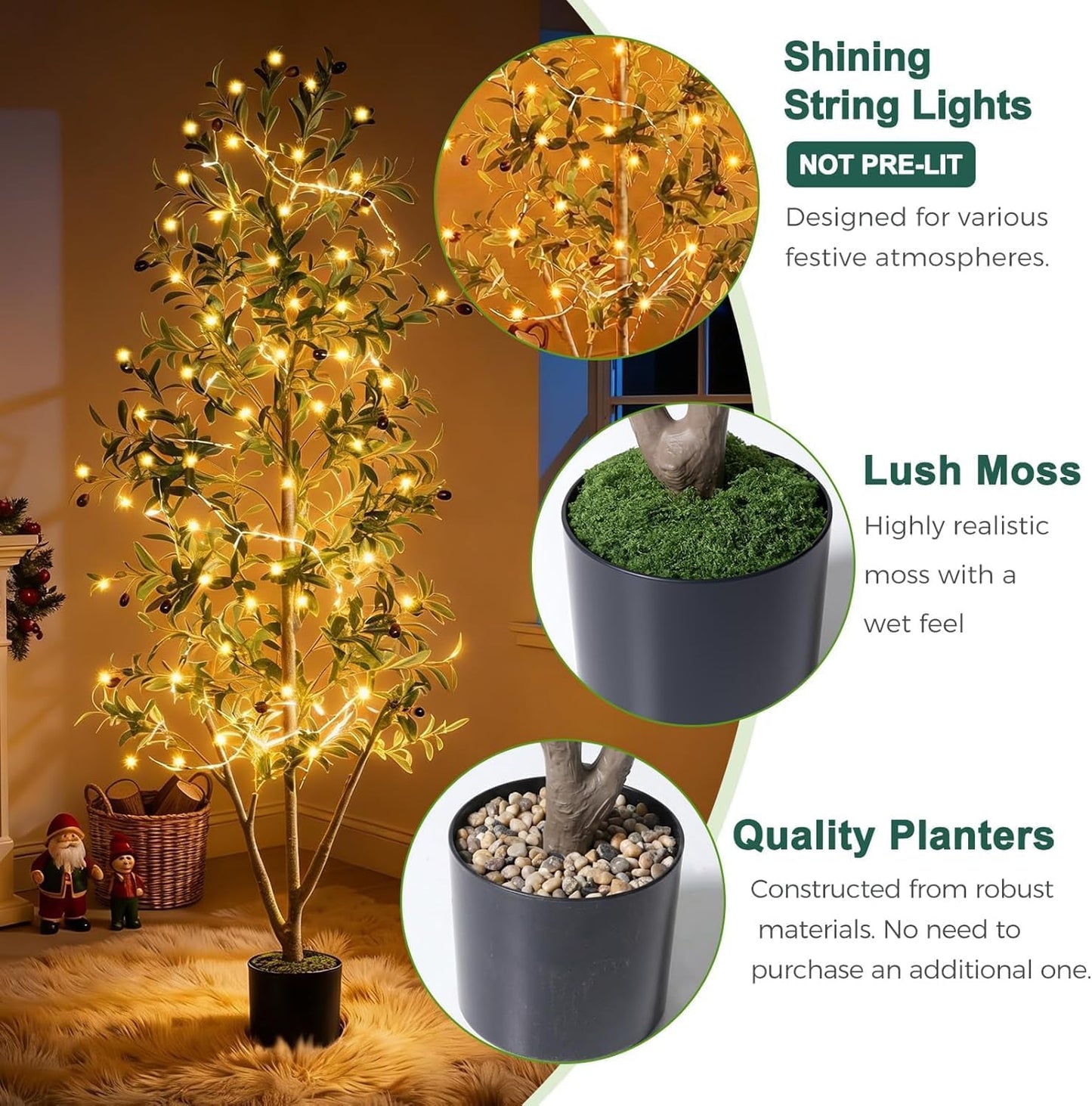 Olive Trees Artificial Indoor, 5FT Tall Faux Olive Tree with Moss and Planter, Artificial Plants Indoor with Realistic Silk Leaves and Lifelike Fruits, Fake Tree for Home Office Living Room Decor