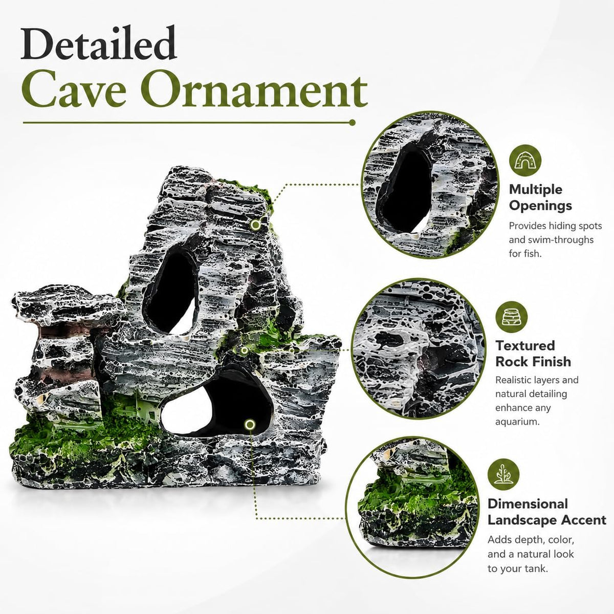 Artificial Moss Rock Cave Aquarium Decor, Fish Tank Hideout, Mountain Terrain Ornament