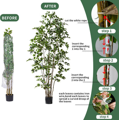 Artificial Ficus Tree Indoor 4ft, Large Potted Faux Tree with Realistic Silk Leaves & Trunk for Home Office, Living Room Corner Decor