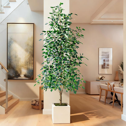 Artificial Ficus Tree Indoor 4ft, Large Potted Faux Tree with Realistic Silk Leaves & Trunk for Home Office, Living Room Corner Decor