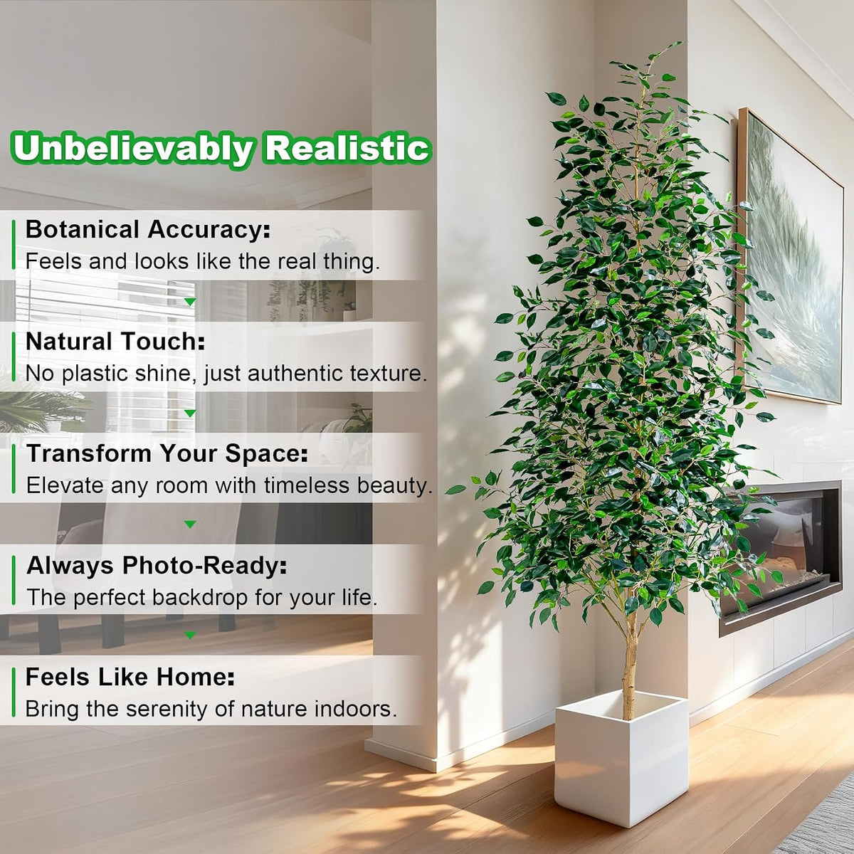 Artificial Ficus Tree Indoor 4ft, Large Potted Faux Tree with Realistic Silk Leaves & Trunk for Home Office, Living Room Corner Decor