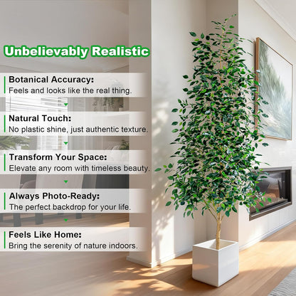 Artificial Ficus Tree Indoor 4ft, Large Potted Faux Tree with Realistic Silk Leaves & Trunk for Home Office, Living Room Corner Decor