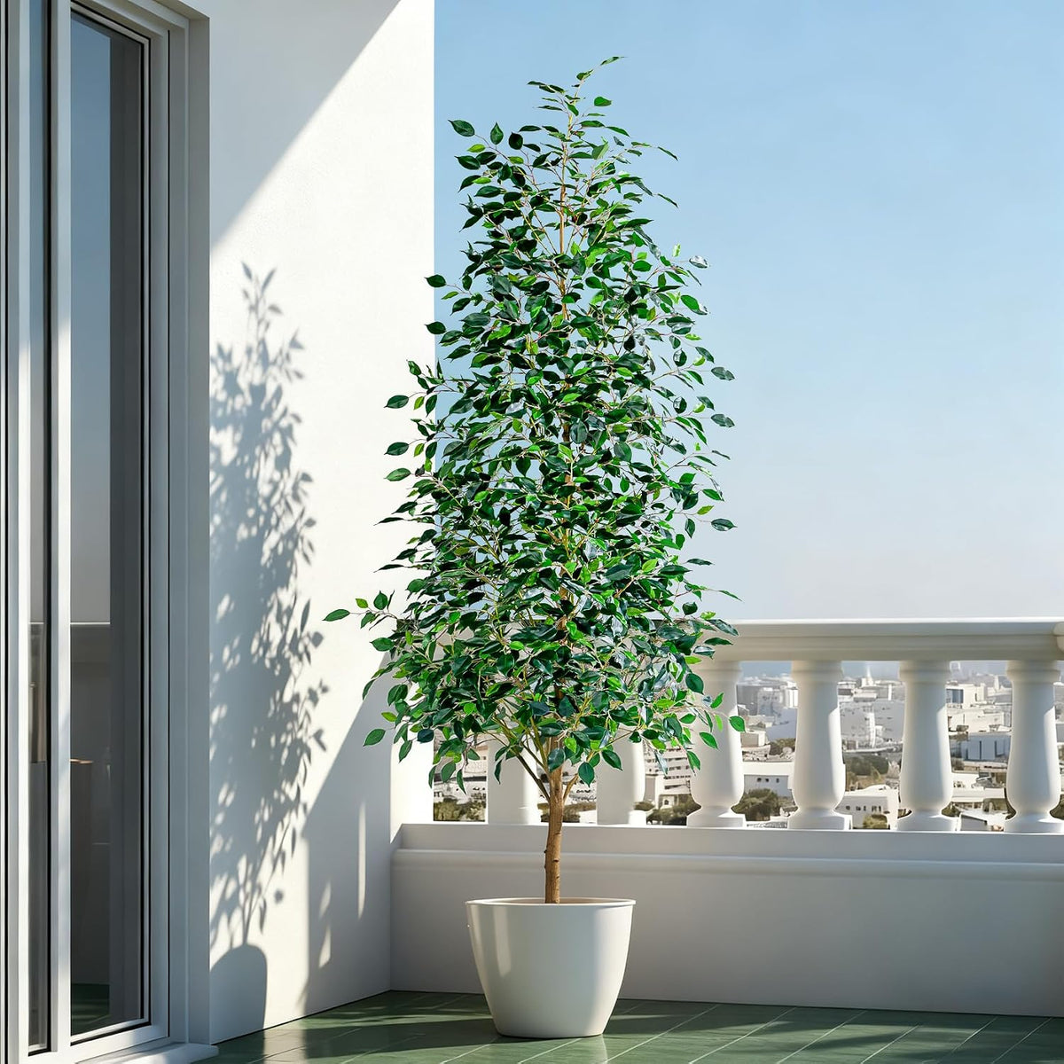 Artificial Ficus Tree Indoor 4ft, Large Potted Faux Tree with Realistic Silk Leaves & Trunk for Home Office, Living Room Corner Decor
