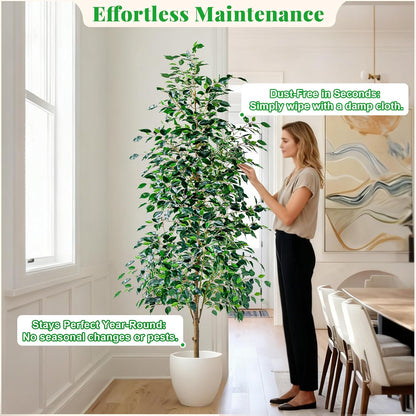 Artificial Ficus Tree Indoor 4ft, Large Potted Faux Tree with Realistic Silk Leaves & Trunk for Home Office, Living Room Corner Decor