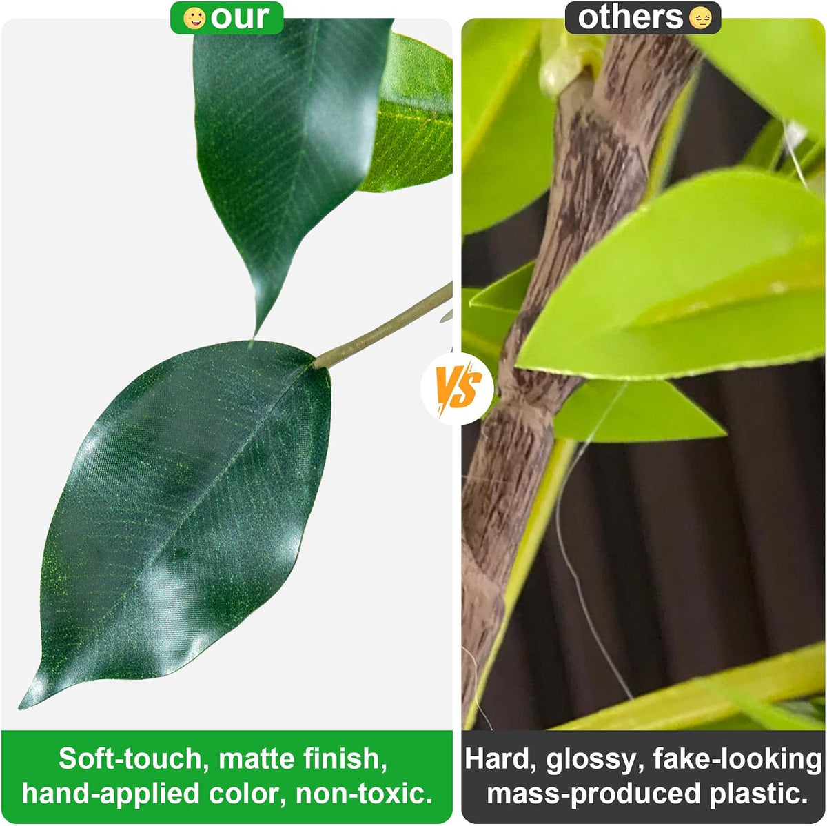 Artificial Ficus Tree Indoor 4ft, Large Potted Faux Tree with Realistic Silk Leaves & Trunk for Home Office, Living Room Corner Decor
