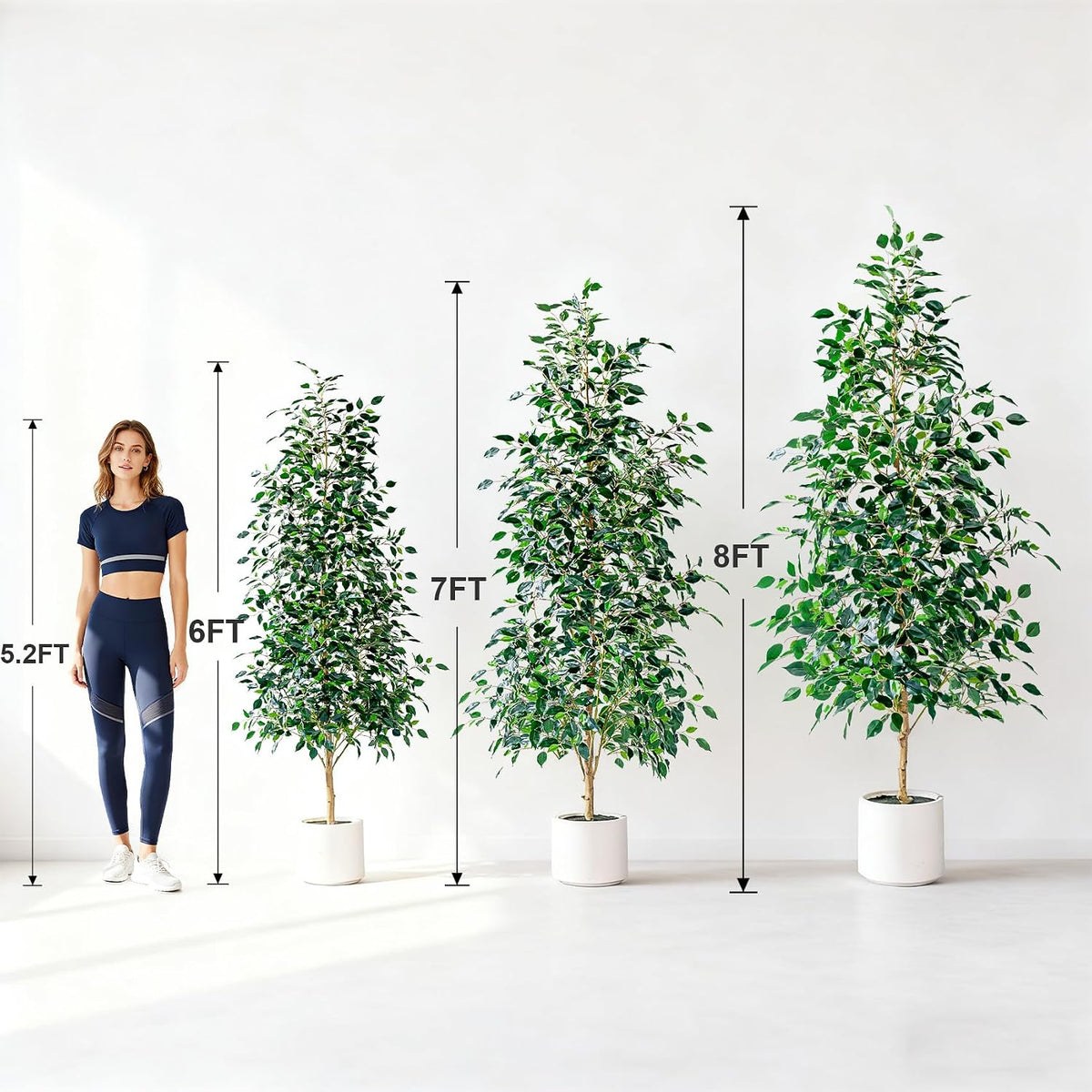 Artificial Ficus Tree Indoor 4ft, Large Potted Faux Tree with Realistic Silk Leaves & Trunk for Home Office, Living Room Corner Decor