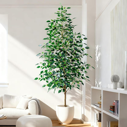 Artificial Ficus Tree Indoor 4ft, Large Potted Faux Tree with Realistic Silk Leaves & Trunk for Home Office, Living Room Corner Decor