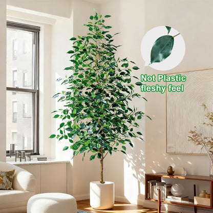 Artificial Ficus Tree Indoor 4ft, Large Potted Faux Tree with Realistic Silk Leaves & Trunk for Home Office, Living Room Corner Decor