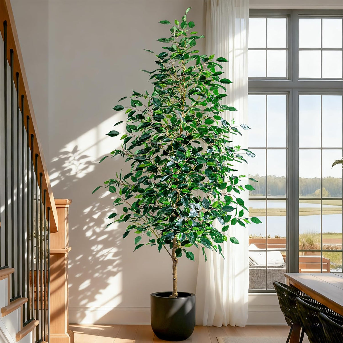 Artificial Ficus Tree Indoor 4ft, Large Potted Faux Tree with Realistic Silk Leaves & Trunk for Home Office, Living Room Corner Decor