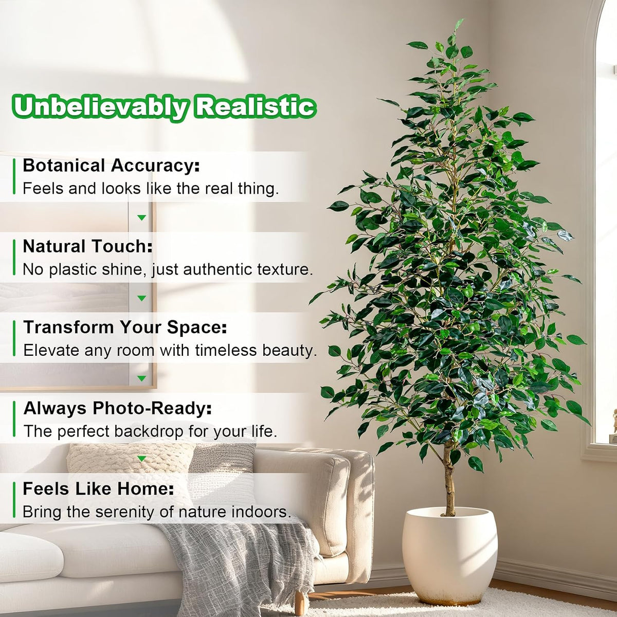 Artificial Ficus Tree Indoor 4ft, Large Potted Faux Tree with Realistic Silk Leaves & Trunk for Home Office, Living Room Corner Decor