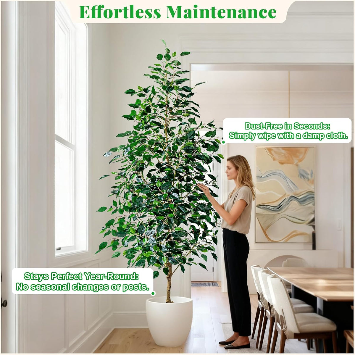 Artificial Ficus Tree Indoor 4ft, Large Potted Faux Tree with Realistic Silk Leaves & Trunk for Home Office, Living Room Corner Decor