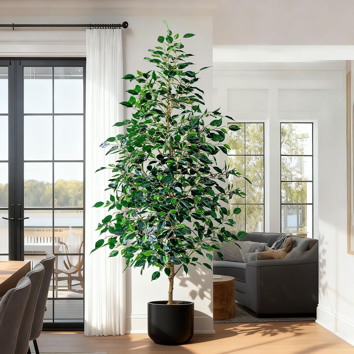Artificial Ficus Tree Indoor 4ft, Large Potted Faux Tree with Realistic Silk Leaves & Trunk for Home Office, Living Room Corner Decor