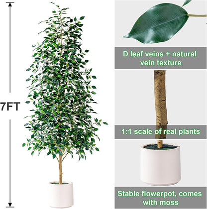 Artificial Ficus Tree Indoor 4ft, Large Potted Faux Tree with Realistic Silk Leaves & Trunk for Home Office, Living Room Corner Decor