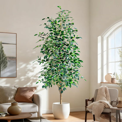 Artificial Ficus Tree Indoor 4ft, Large Potted Faux Tree with Realistic Silk Leaves & Trunk for Home Office, Living Room Corner Decor