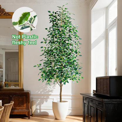Artificial Ficus Tree Indoor 4ft, Large Potted Faux Tree with Realistic Silk Leaves & Trunk for Home Office, Living Room Corner Decor