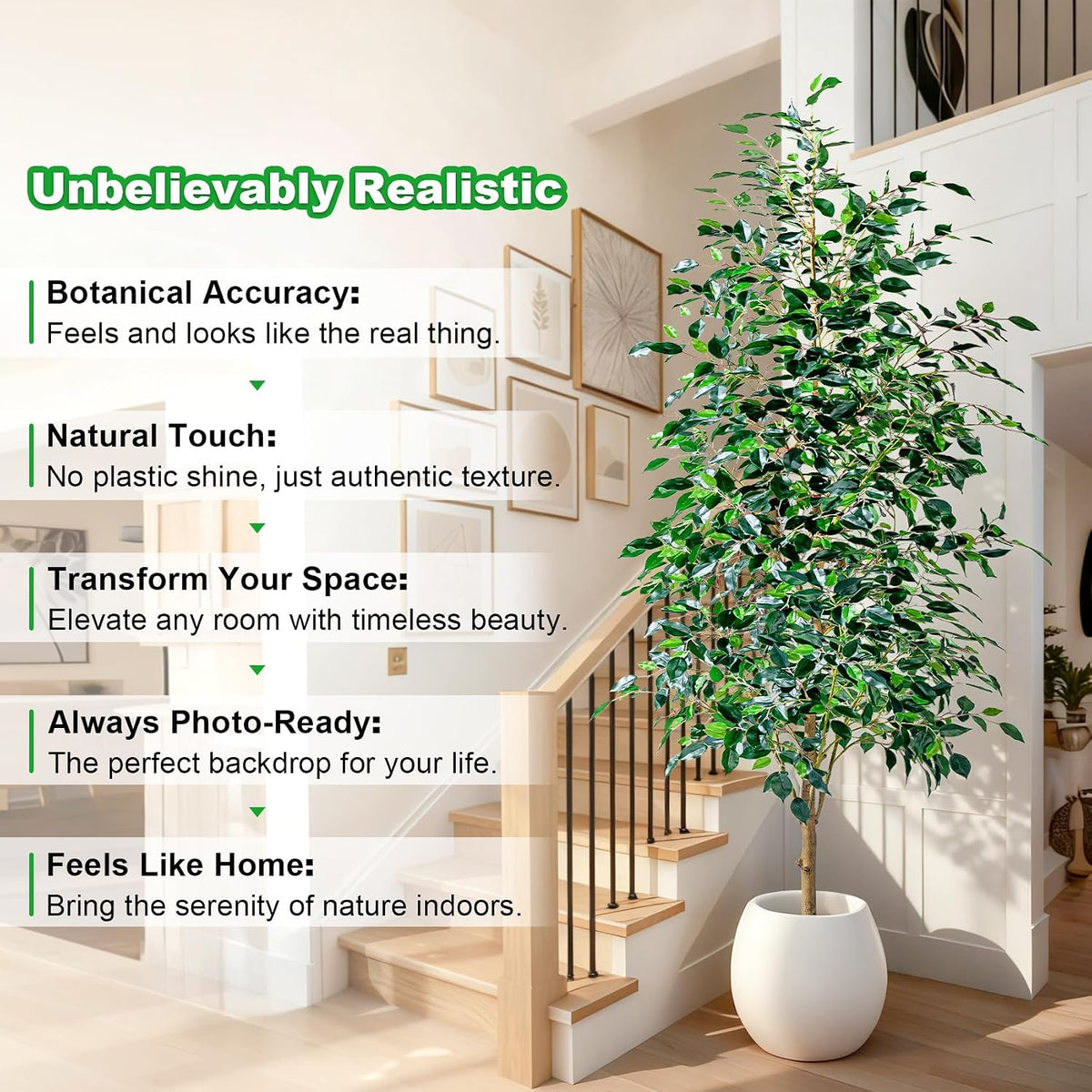 Artificial Ficus Tree Indoor 4ft, Large Potted Faux Tree with Realistic Silk Leaves & Trunk for Home Office, Living Room Corner Decor