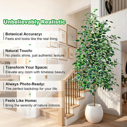 Artificial Ficus Tree Indoor 4ft, Large Potted Faux Tree with Realistic Silk Leaves & Trunk for Home Office, Living Room Corner Decor