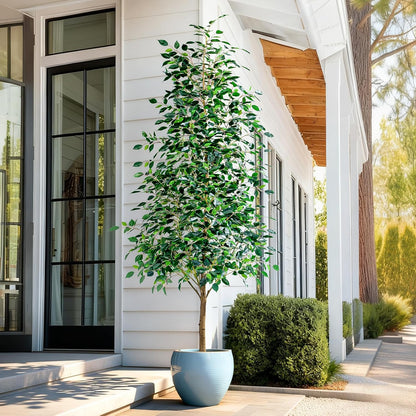 Artificial Ficus Tree Indoor 4ft, Large Potted Faux Tree with Realistic Silk Leaves & Trunk for Home Office, Living Room Corner Decor