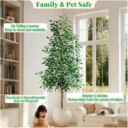 Artificial Ficus Tree Indoor 4ft, Large Potted Faux Tree with Realistic Silk Leaves & Trunk for Home Office, Living Room Corner Decor