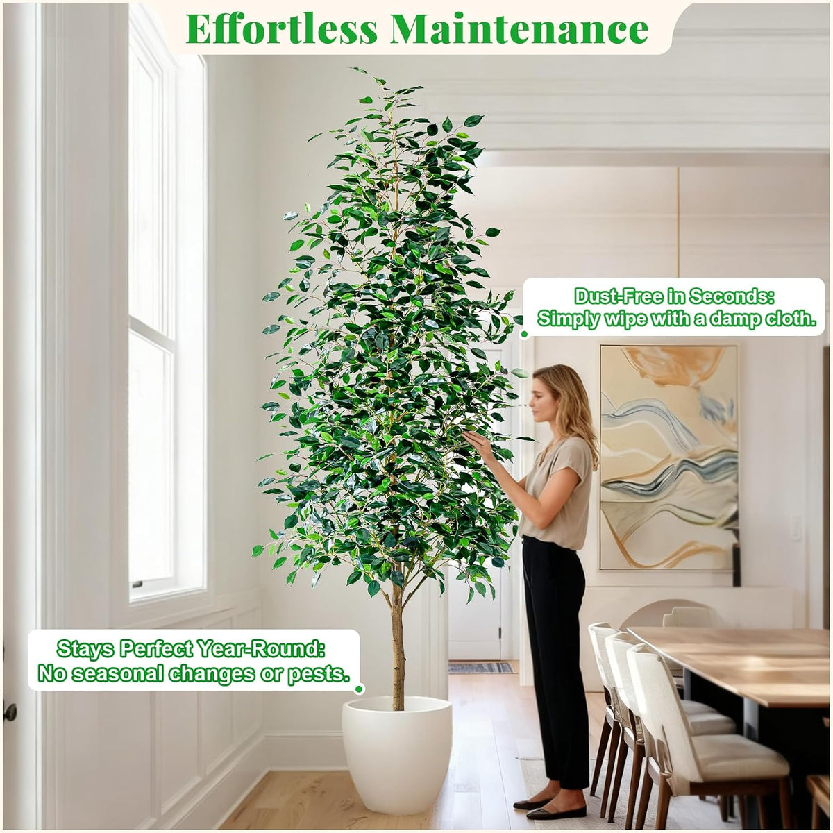 Artificial Ficus Tree Indoor 4ft, Large Potted Faux Tree with Realistic Silk Leaves & Trunk for Home Office, Living Room Corner Decor