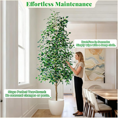 Artificial Ficus Tree Indoor 4ft, Large Potted Faux Tree with Realistic Silk Leaves & Trunk for Home Office, Living Room Corner Decor