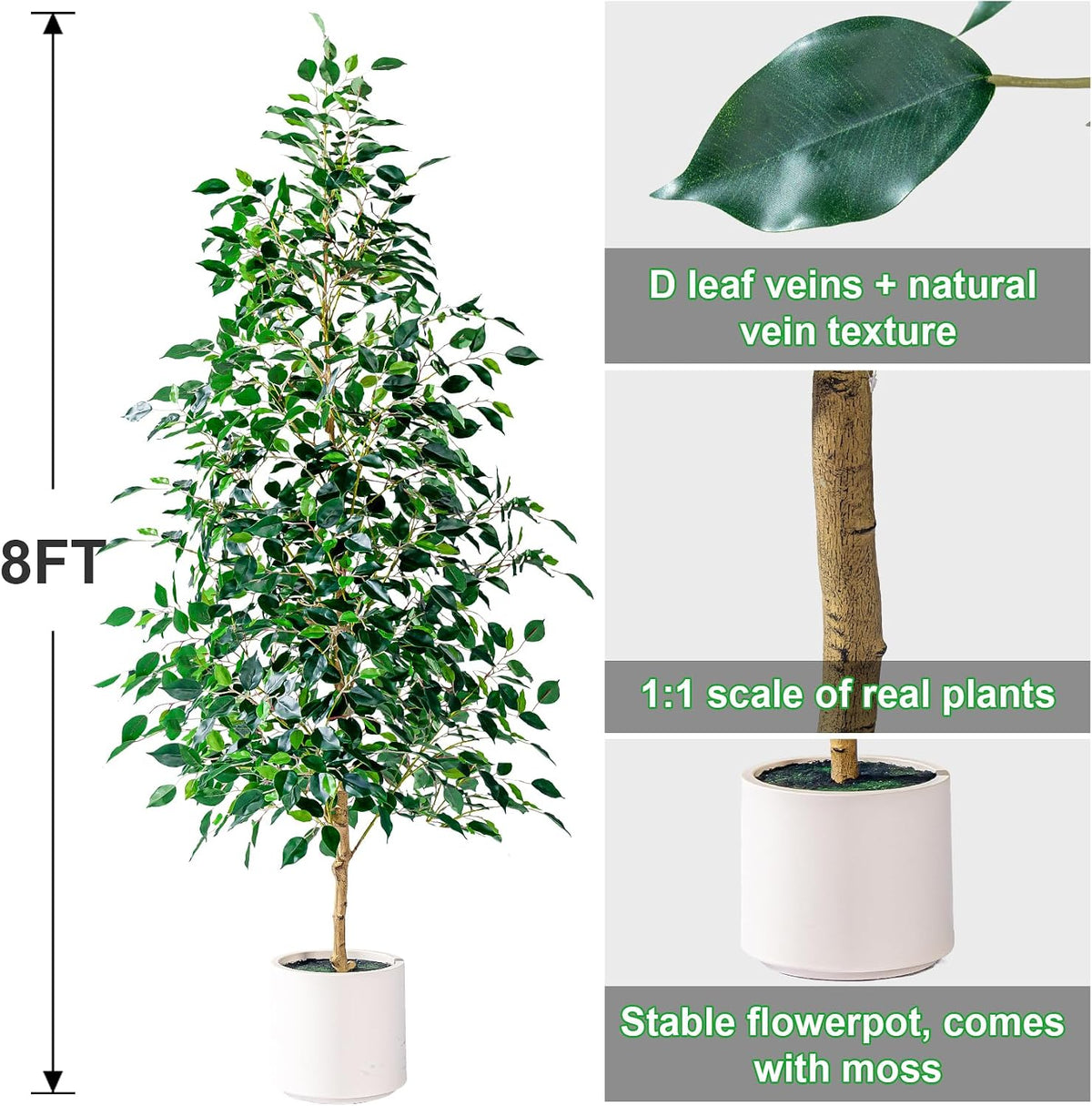Artificial Ficus Tree Indoor 4ft, Large Potted Faux Tree with Realistic Silk Leaves & Trunk for Home Office, Living Room Corner Decor